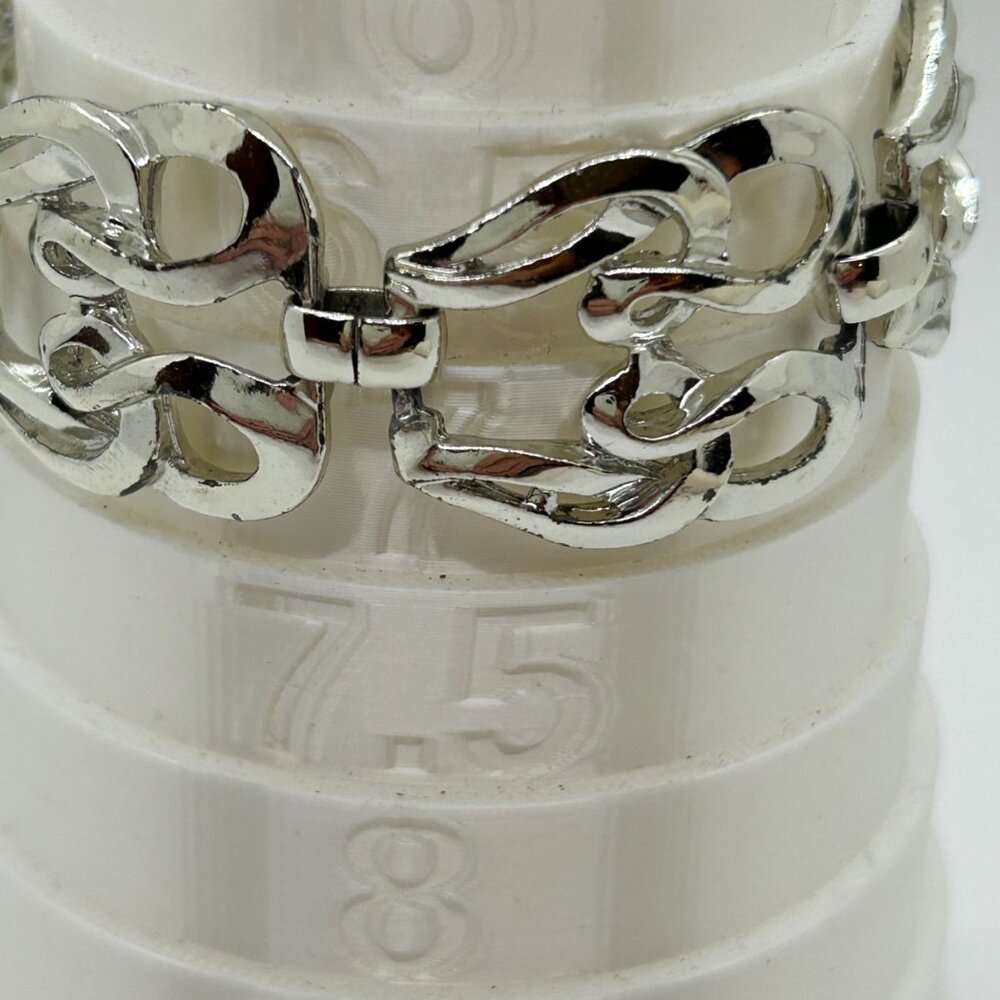 Vintage Modernist Silver-Tone Bracelet Bold Link Statement Retro Chunky 1970s 7" - Picture 7 of 10